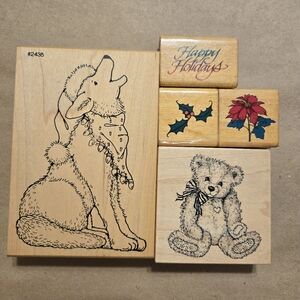 Wooden Holiday Stamp Set with Dog and Bear. #6